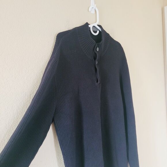 American Rag Mens Henley Black Sweater XL Fisherman Ribbed Chunky 100% Cotton - Picture 7 of 8